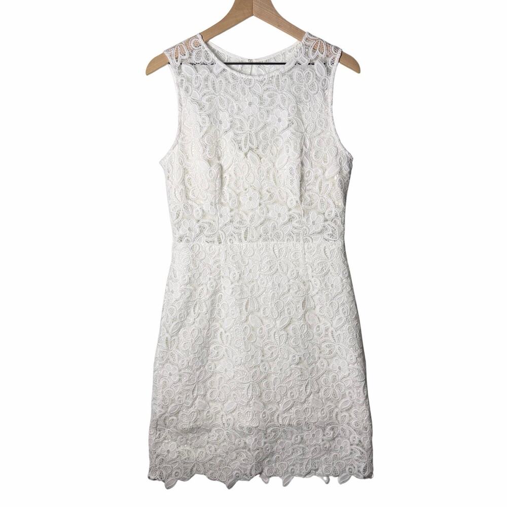 Hutch White Floral Guipure Lace White Sleeveless Sheath Dress Sheer Waist size 8